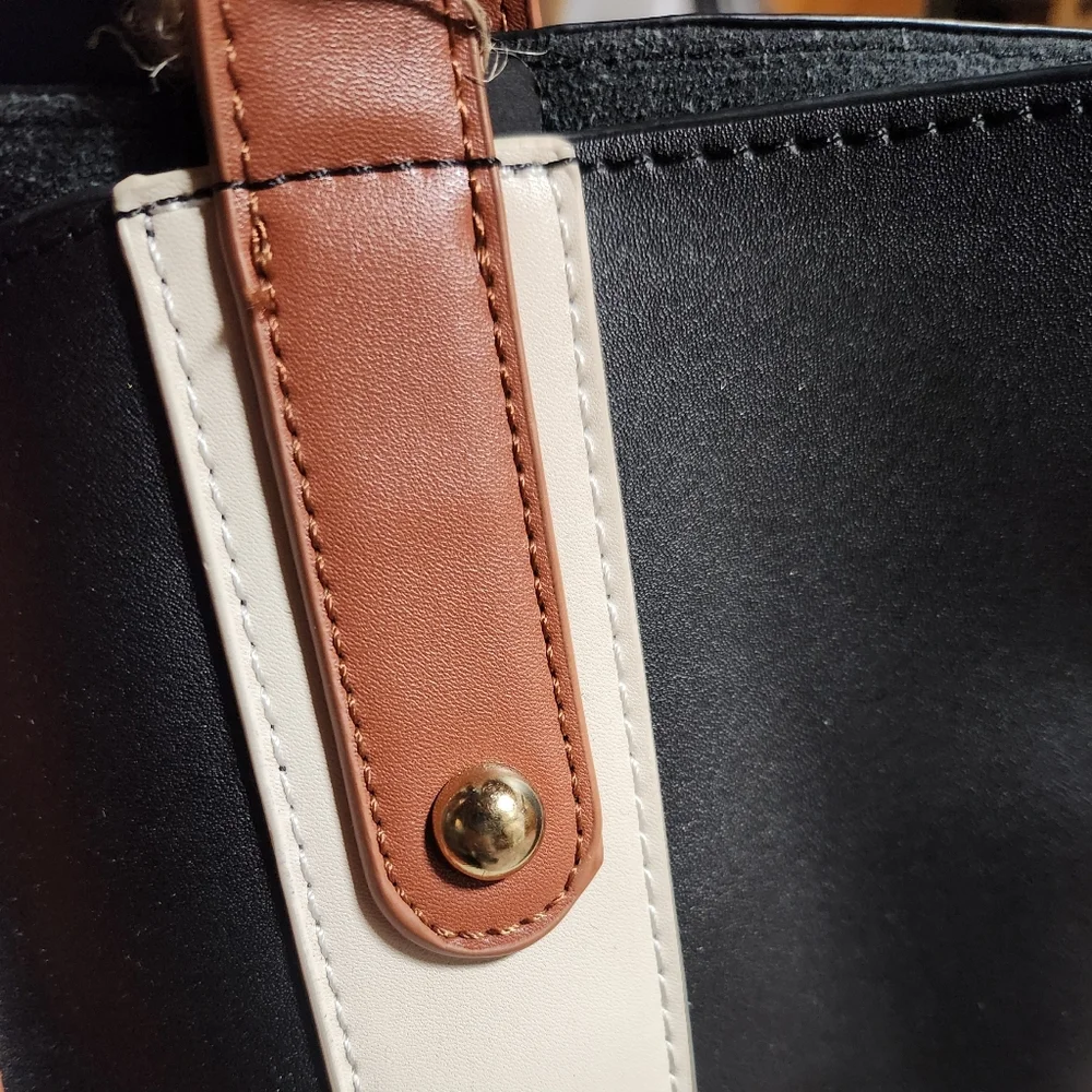 Leather Tote Bag Black Striped - Picture 3 of 5